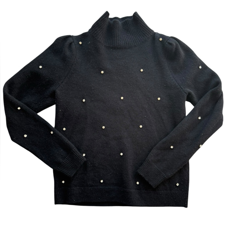 Milly Crystal Embellished Turtleneck Merino Wool Blend Sweater - Picture 2 of 8